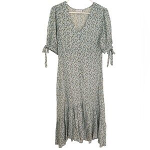 Luxology Floral Button Front Tie Sleeve Dress,  Light Blue Multi, Size S